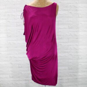 ROBERTO CAVALLI Dress Draped Jersey Asymmetrical Mini Ruched Bodycon Fuschia 44